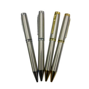 Lapicero metálico giratorio cuerpo satinado con detalles dorados – 13.7 cm x 2 cm