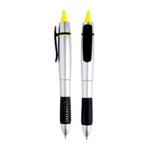 Lapicero plástico con resaltador superior y grip negro – 15 cm x 1.5 cm