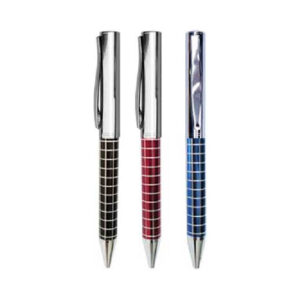Lapicero metálico giratorio con cuerpo texturizado a rayas – 13.5 cm x 1.1 cm
