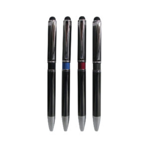 Lapicero metálico retráctil con touch y anillo central de color – 14.3 cm x 1 cm