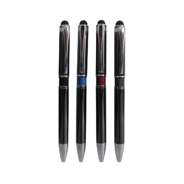 Lapicero metálico retráctil con touch y anillo central de color – 14.3 cm x 1 cm