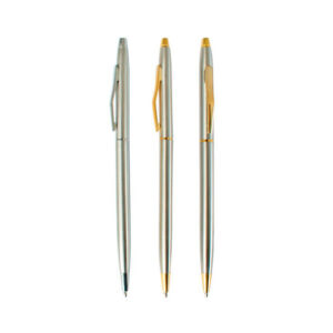 Lapicero metálico tipo cross sistema giratorio con detalles dorados – 13.5 cm x 1.3 cm