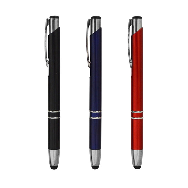 Lapicero metálico retráctil con touch y anillos decorativos – 13.5 cm x 1.3 cm