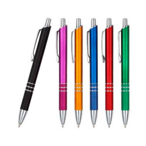 Lapicero plástico retráctil satinado con anillos decorativos – 14 cm x 1 cm