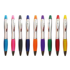 Lapicero plástico con resaltador superior y grip central – 14 cm x 1.35 cm