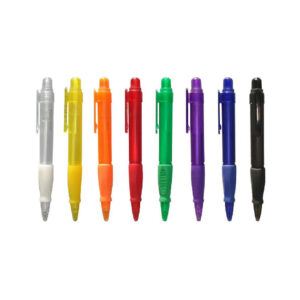 Lapicero plástico retráctil traslúcido con grip integrado – 13.5 cm x 1.3 cm