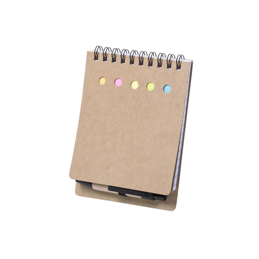 Mini libreta anillada de cartón con post-it y lapicero